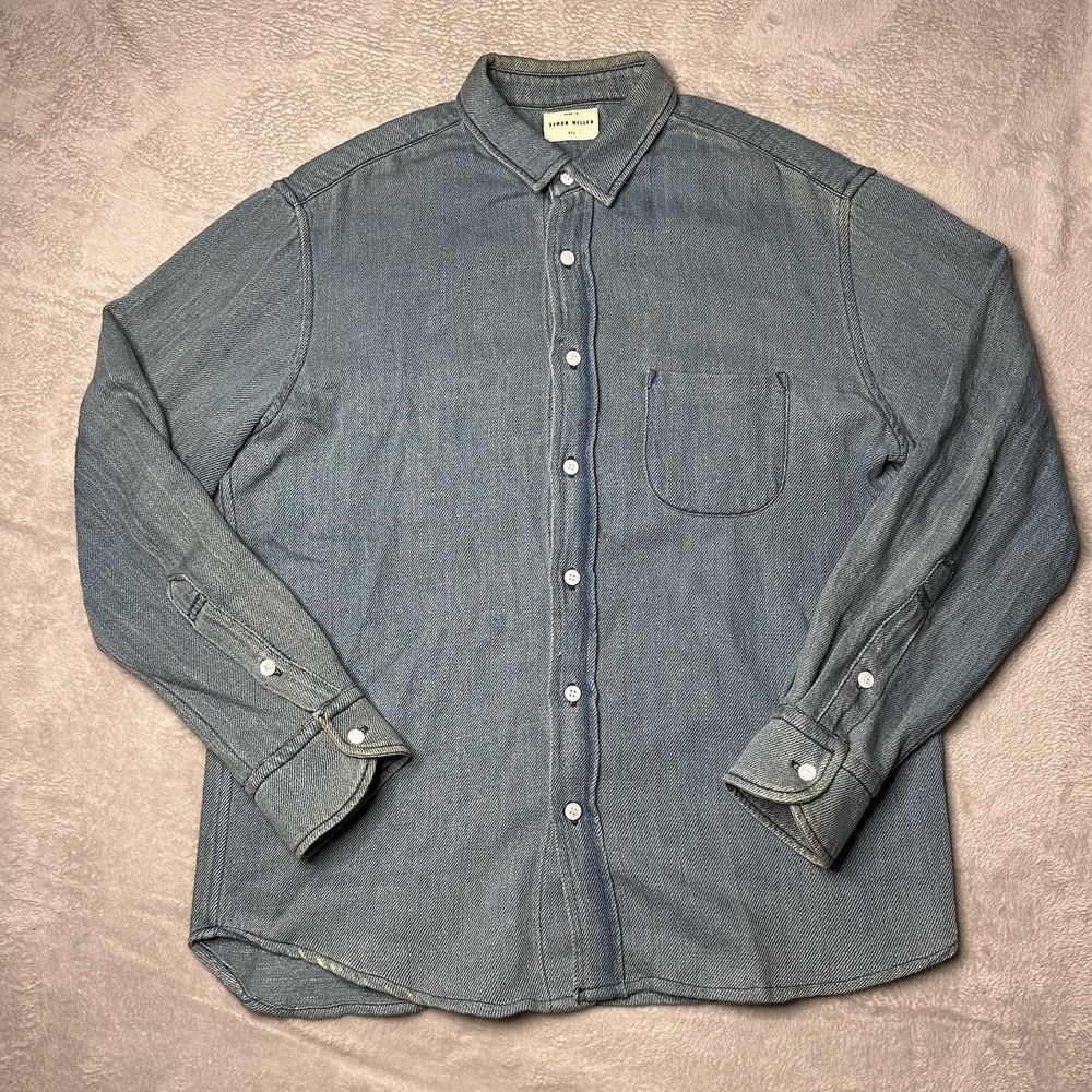 Simon Miller Button Down Mens Size 2 Faded Blue Jean Long Sleeve Shirt Cotton